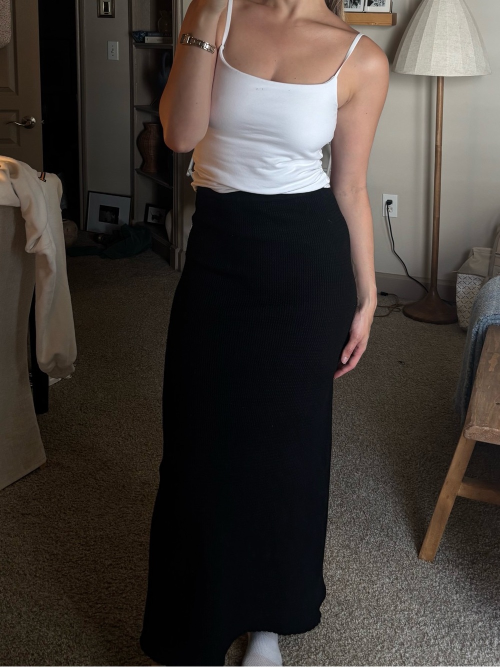 Princess Polly Black Ribbed Maxi Skirt